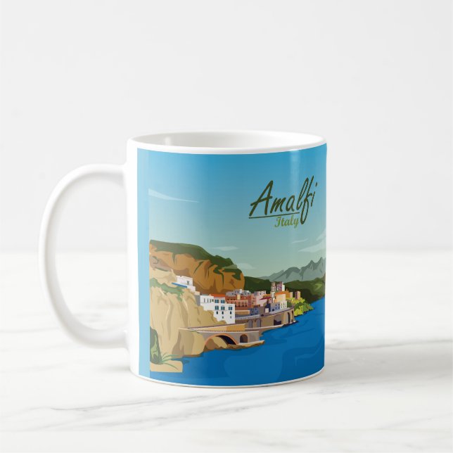 Hand Drawn Amalfi Italy Landscape Scenery Sketch Coffee Mug (Left)
