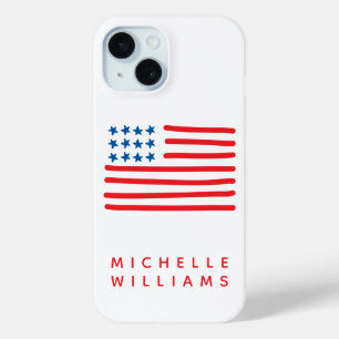 Hand Drawn American Flag   Personalised iPhone 15 Case