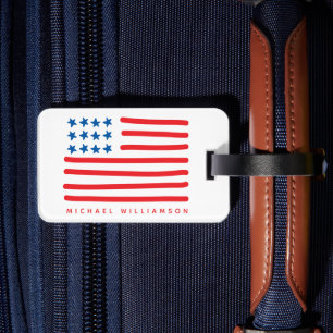 Hand Drawn American Flag Personalised Luggage Tag
