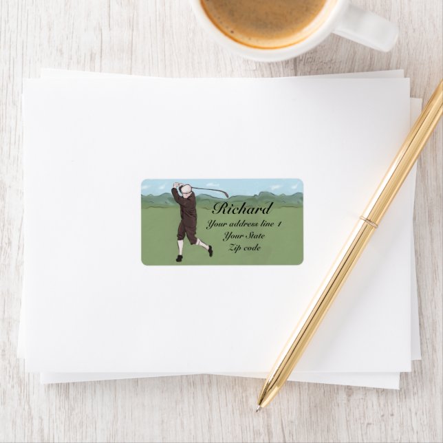 Hand drawn and painted golfer label (Insitu)