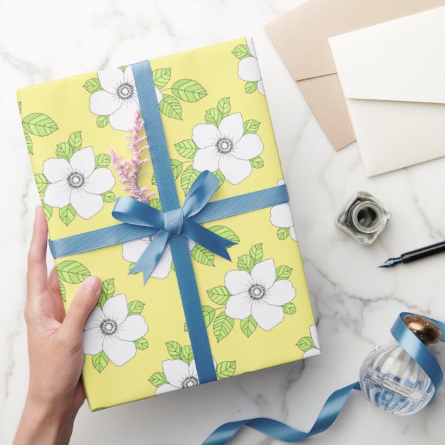 Hand Drawn Anemone Flower Pattern Wrapping Paper (Gifting)