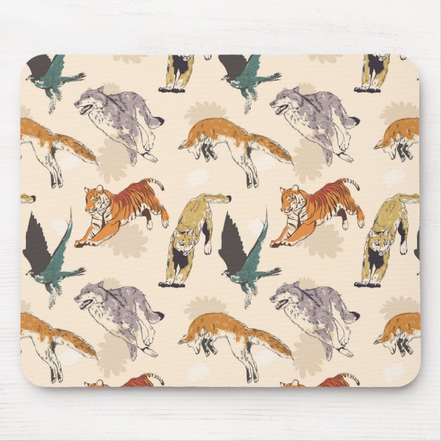 Hand Drawn Animals in the Wild Retro Sketch Mouse Pad (Front)