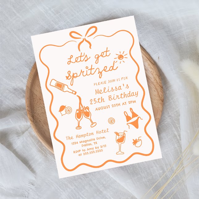 Hand Drawn Aperol Spritz Birthday Invitation (Creator Uploaded)