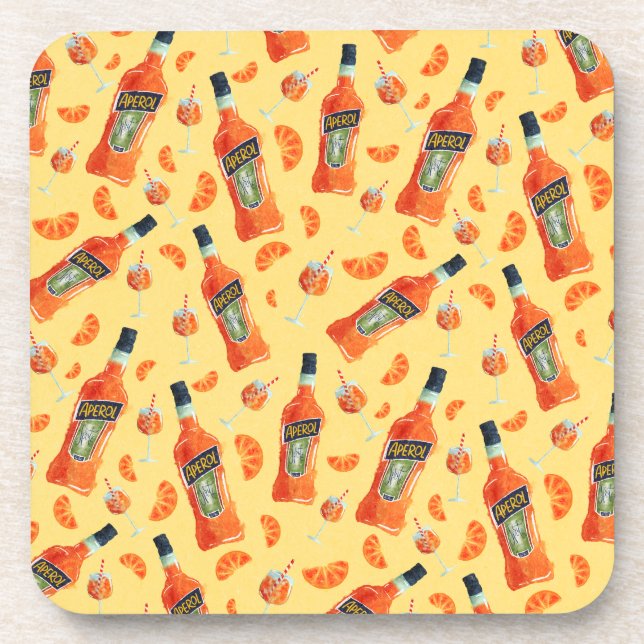Hand Drawn Aperol Spritz Cocktail Hour Coasters (Front)
