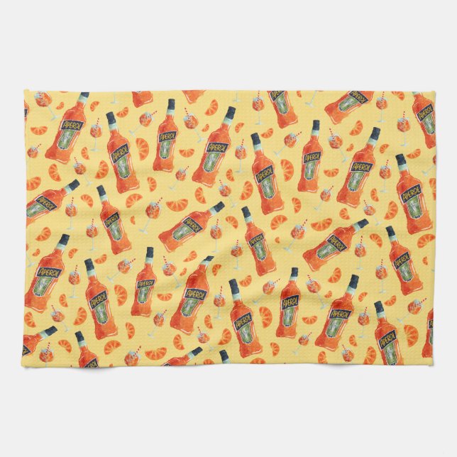 Hand Drawn Aperol Spritz Cocktail Hour Tea Towel (Horizontal)