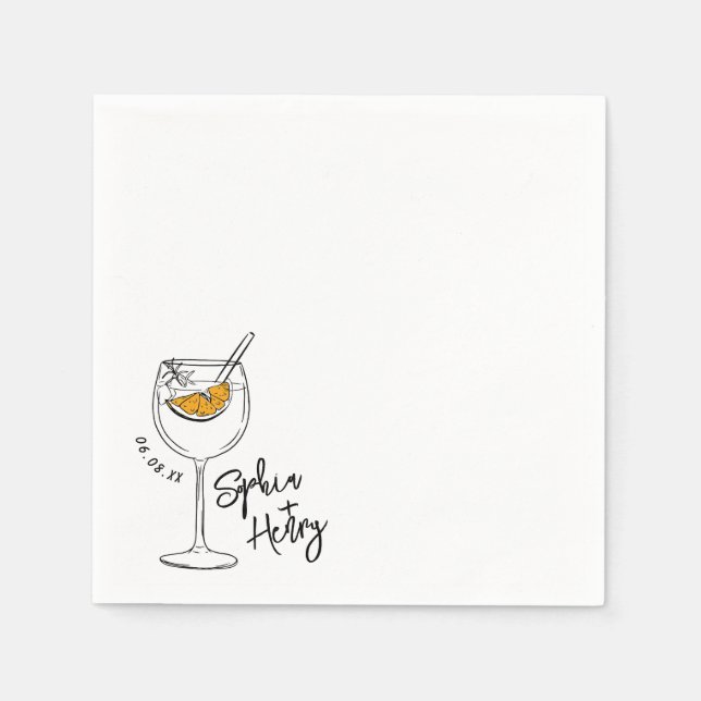 Hand Drawn Aperol Spritz Cocktail   Napkin (Front)