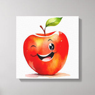Hand-Drawn apple Emoji -Stretched Canvas Print
