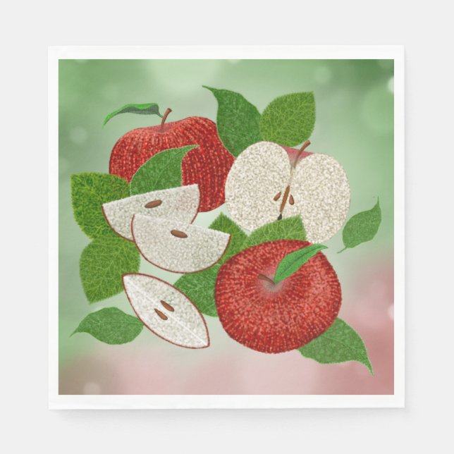 Hand-Drawn Apple Napkins – Rustic Charm Tableware (Front)