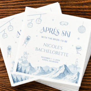 Hand Drawn Apres Aki Winter Bachelorette Party Napkin