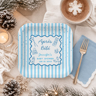 Hand Drawn Apres Ski Personalised Baby Shower Paper Plate