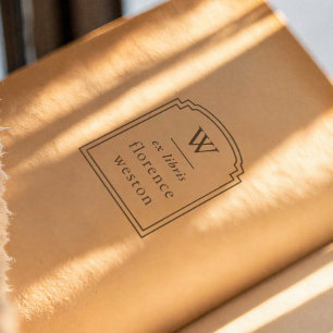 Hand Drawn Arch Frame Monogram Ex Libris Book Rubber Stamp