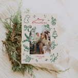 Hand Drawn Arch Photo Christmas Card<br><div class="desc">This hand drawn Christmas card template featuring cute hand drawn elements and a retro themed font pairing. Edit all wording and colours to make this holiday card fit your own personal style.</div>