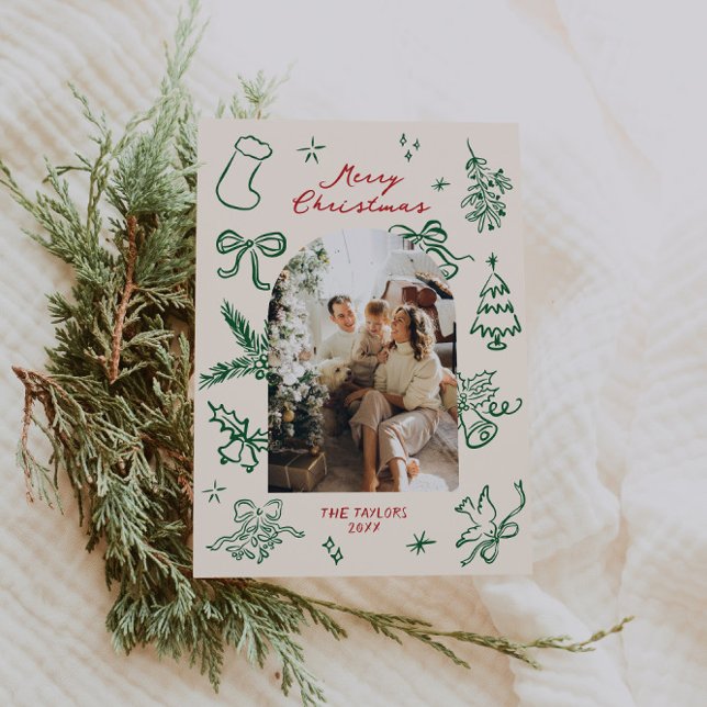 Hand Drawn Arch Photo Christmas Card (Creator Uploaded)