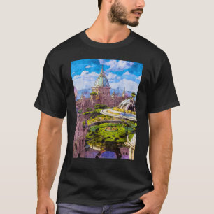Hand Drawn Architecture Buildings Plants Colourful T-Shirt