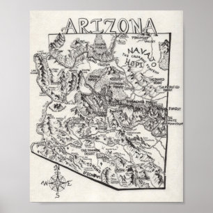 Hand Drawn Arizona Map Poster