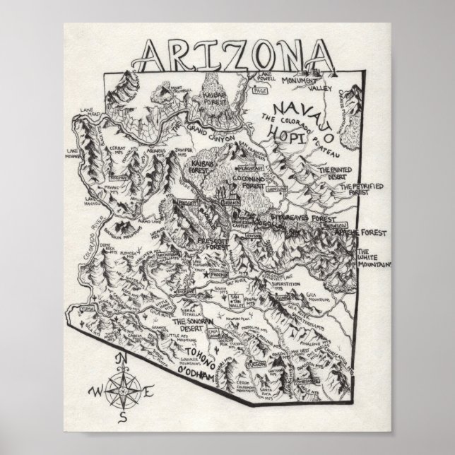Hand Drawn Arizona Map | Poster (Front)