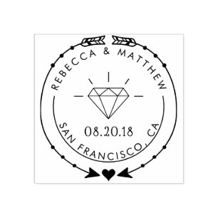 Hand-drawn Arrows Heart & Diamond Wedding Rubber Stamp