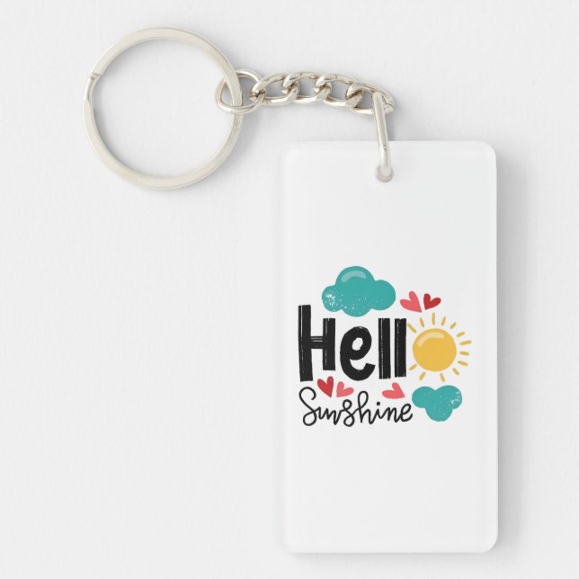Hand Drawn Art - Hello Sunshine Text Key Ring (Front)
