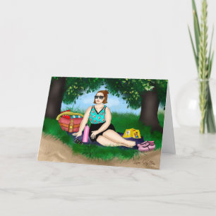 Hand drawn Art Woman Relaxing at Beach Card