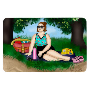 Hand drawn Art Woman Relaxing at Beach Magnet