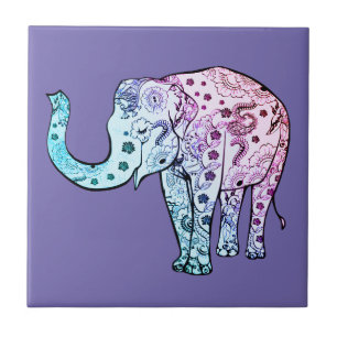 Hand-Drawn Artistic Illustration Mandala Elephant Ceramic Tile