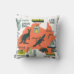 Hand-drawn Australian attractions, typography post Cushion