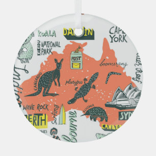 Hand-drawn Australian attractions, typography post Glass Tree Decoration