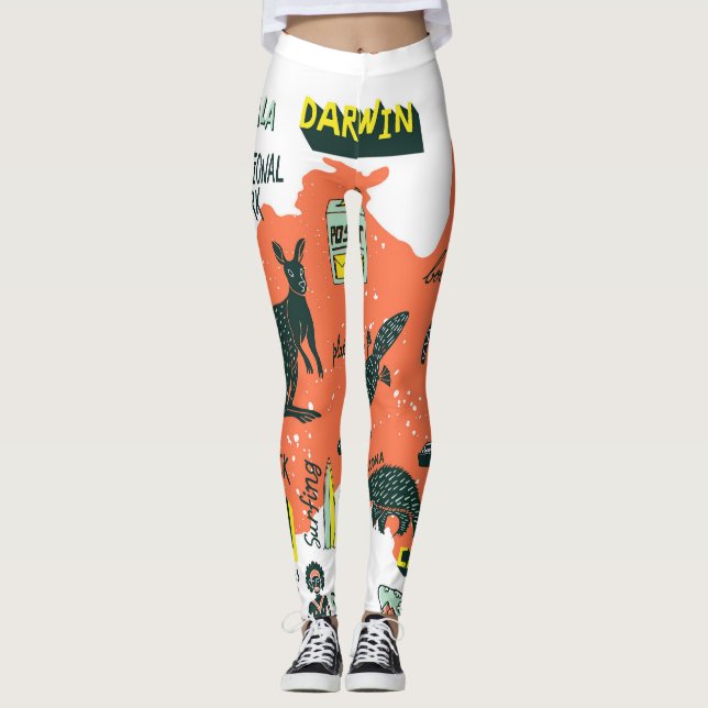 Hand-drawn Australian attractions, typography post Leggings (Front)