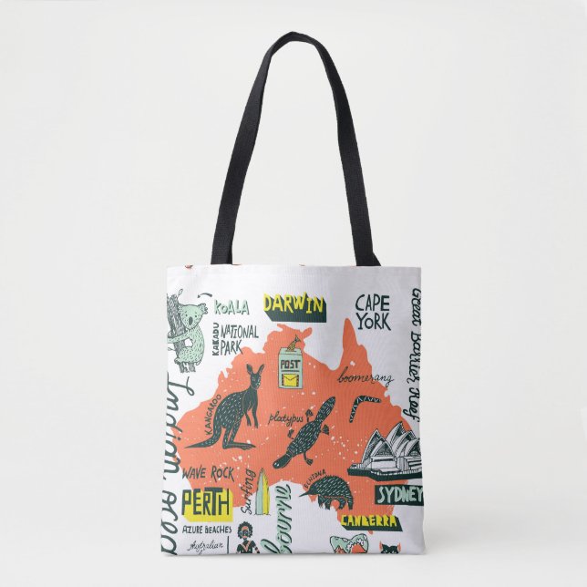 Hand-drawn Australian attractions, typography post Tote Bag (Front)