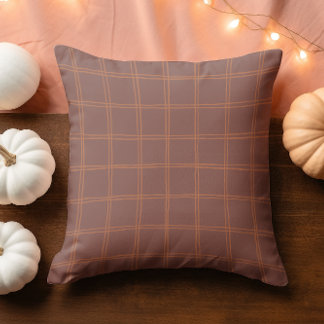 Hand Drawn Autumn Brown and Orange Grid Cushion