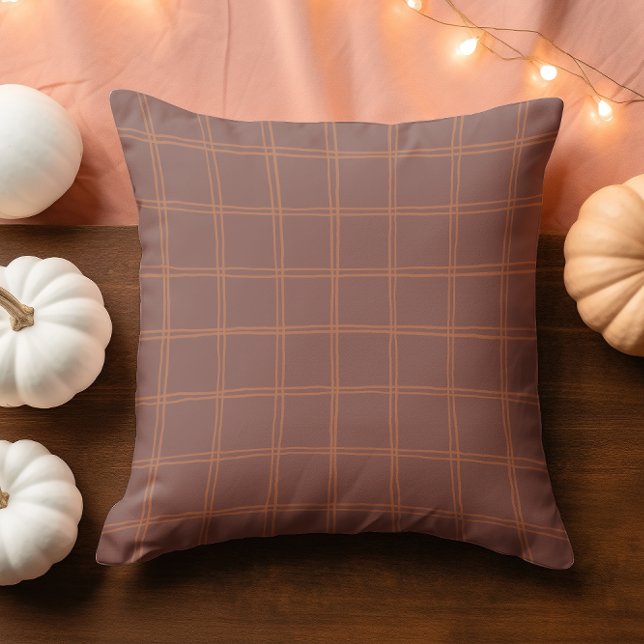 Hand Drawn Autumn Brown and Orange Grid Cushion (Creator Uploaded)