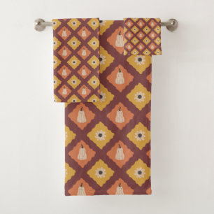 Hand Drawn Autumn Diamond Pattern Bath Towel Set