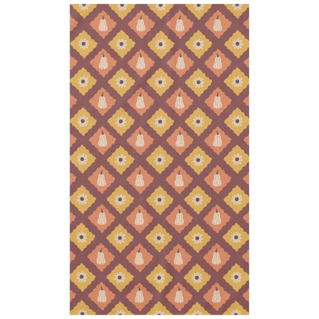 Hand Drawn Autumn Diamond Pattern Table Cloth (Front)