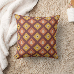 Hand Drawn Autumn Diamond Pattern Throw Pillow