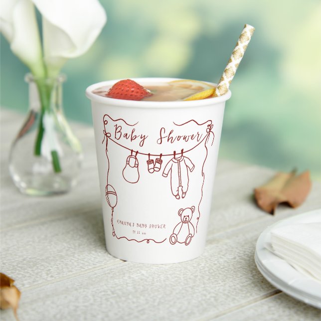 Hand drawn baby clothes baby shower  paper cups (Insitu)