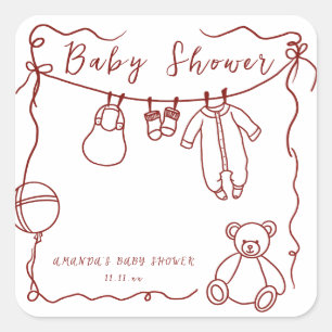Hand drawn baby clothes baby shower  square sticker