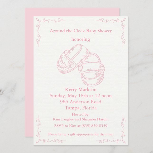 Hand Drawn Baby Girl Baby Shower Invite (Front/Back)