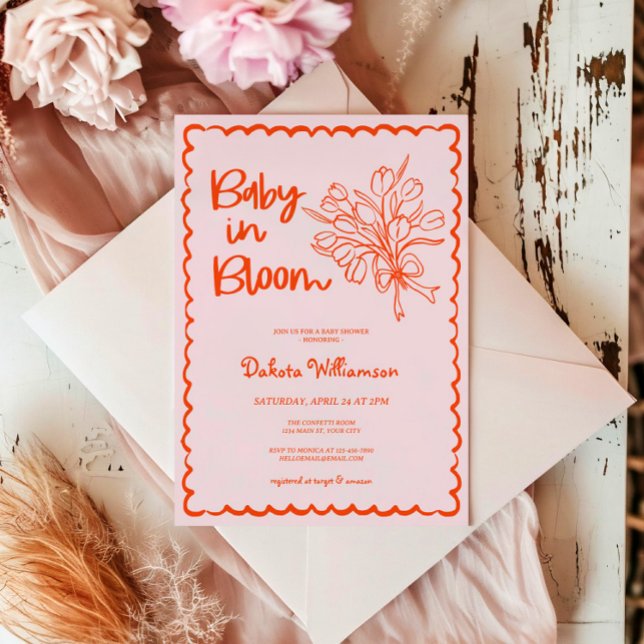 Hand Drawn Baby In Bloom Baby Shower Invitation (Baby in Bloom Whimsical Hand Drawn Baby Shower Invite)