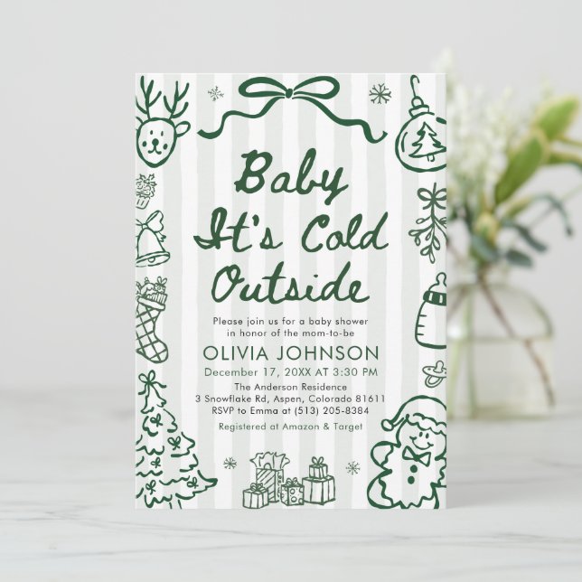 Hand Drawn Baby It's Cold Outside Baby Shower Invitation (Standing Front)