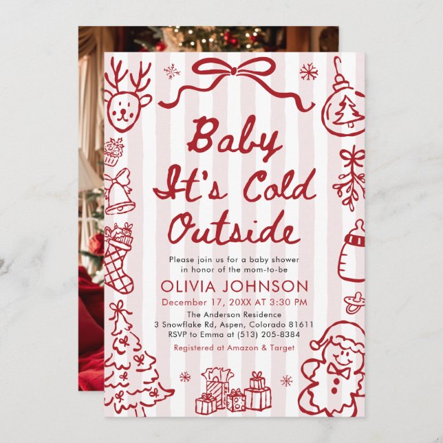 Hand Drawn Baby It's Cold Outside Baby Shower Invitation (Front/Back)