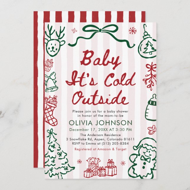 Hand Drawn Baby It's Cold Outside Baby Shower Invitation (Front/Back)