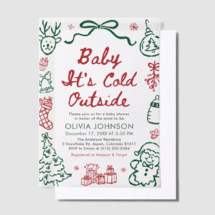 Hand Drawn Baby It's Cold Outside Baby Shower Vellum Invitations