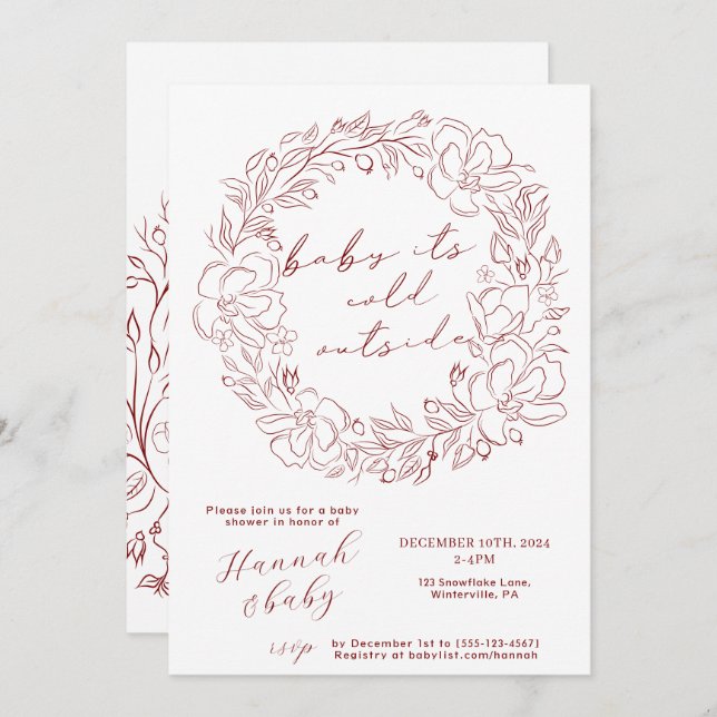 hand drawn Baby It's Cold Outside Shower QR code Invitation (Front/Back)