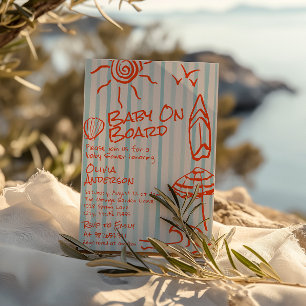 Hand Drawn Baby On Board Surf Summer Baby Shower Invitation