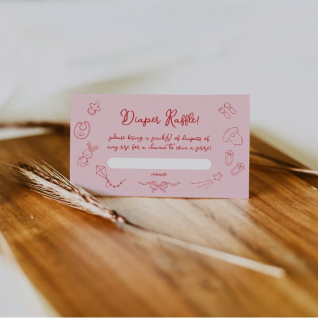 Hand Drawn Baby Shower, Bow Girl Diaper Raffle Enclosure Card (Creator Uploaded)