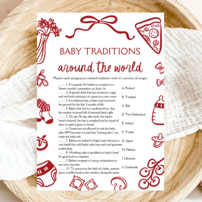 Hand Drawn Baby Traditions Around The World Game Invitation (Hand Drawn Baby Traditions Around The World Game)