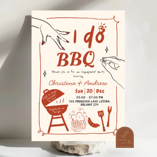Hand Drawn Backyard I do BBQ engagement party Invitation