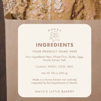 Hand Drawn Bakery Sign Ingredients Product Square Sticker