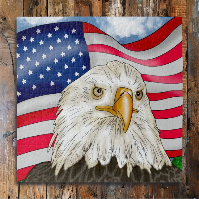 Hand Drawn Bald Eagle and American Flag Patriotic Jigsaw Puzzle (Creator Uploaded)