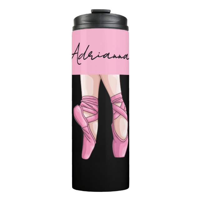 Hand Drawn Ballet Point Shoes Pink and Black Thermal Tumbler (Front)